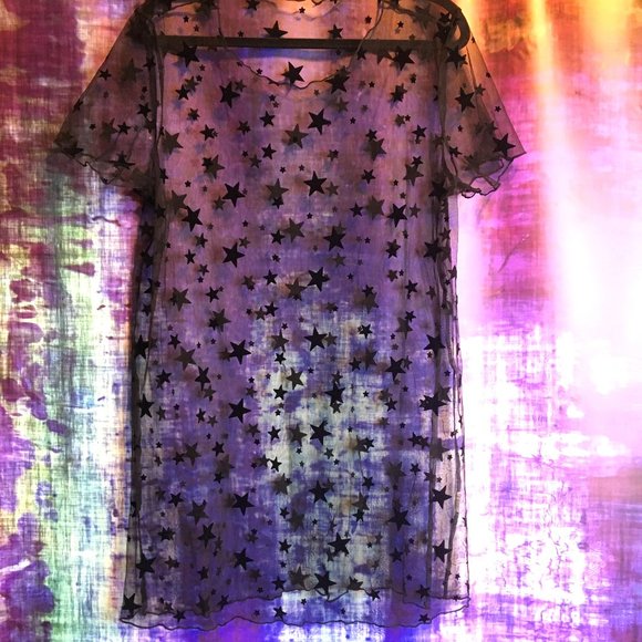 Dresses & Skirts - Star Lettuce Trim Mesh See Through Dress Size XL